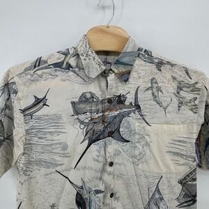 Guy Harvey By Aftco Bluewater Mens L 100% Cotton Fish Print Button‎ Up Shirt